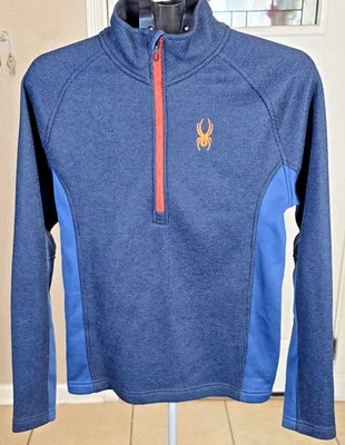 Spyder Outbound 1/4 Zip Sweater Adult Small Dark Blue Orange Ribbed Knit - Image 1 of 4