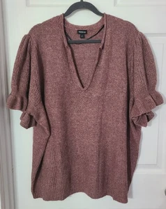 Torrid Gr. 5 Strickpullover Oberteil Rose Meliert Kurzarm Rippbund V-Ausschnitt - Bild 1 von 9