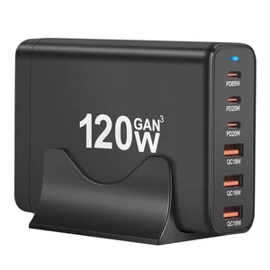 120W GaN 6-Port USB Fast Charging Station PD Charger Hub for iPhone Samsung - Picture 1 of 14