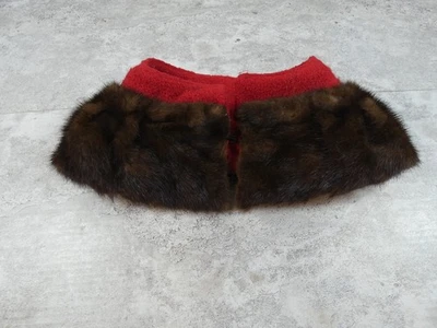 Cuello de piel de visón vintage marrón rojo hágalo usted mismo artesanía conectado rojo cuello de lana hervida Foto 1 de 4