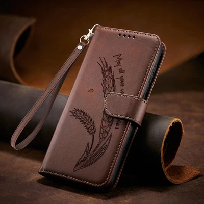 For OnePlus 13R, Luxury Wheat Ear Pressed Flip Leather Wallet Card Cover Case - Image 1 of 4