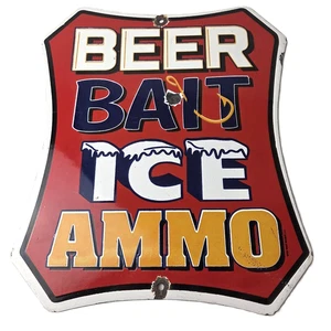 Letrero de munición ICE cebo de cerveza de colección - Cartel publicitario de porcelana de gasolinera - Imagen 1 de 14