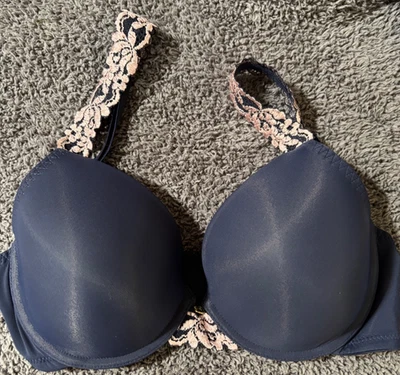 NUEVO SUJETADOR CON AROS COBERTURA COMPLETA RIBETE ENCAJE NATORI 736037 $70 32C AZUL MARINO Foto 1 de 4