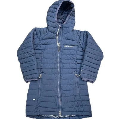 Columbia Girl XS 6 Powder Lite Long Jacket, Omni-Heat, Full Zip, Hooded Quilted - Image 1 of 4