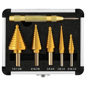 Step Drill Bit Set & Automatic Center Punch- Unibit, Titanium Coated, - Picture 1 of 12