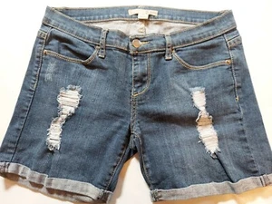 2.1 Denim Ladies Size 28 Waist Blue Denim Cuffed Distressed Jean Shorts - Picture 1 of 5