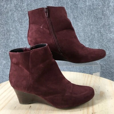Naturalizer 靴子女式 9 M Hilma 休闲侧拉链楔形踝靴红色面料 — 第 1/4 张图片