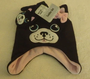 Puppy Dog Toddler Girls Hat & Mittens Set NWT New Black & Pink 7" Side to Side - Picture 1 of 3