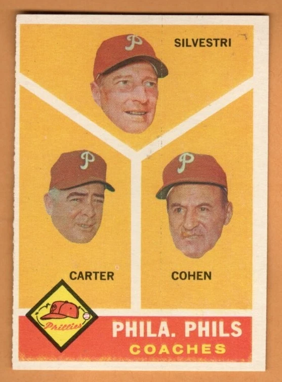 1960 Topps #466 Phillies Coaches Silvestri, Carter & Cohen, Near Mint Condition! - Image 1 of 1