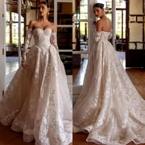 Elegantes vestidos de novia línea A sin tirantes espalda sin espalda apliques de encaje vestidos de novia - Imagen 1 de 9