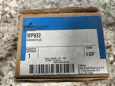 Eaton Crouse-Hinds WP832 Hooded Plug 20amp - New in box - Image 1 of 3