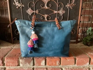 New VTG Fossil Teal Leather Shoulder Bag Lots Of Inner /Outer Pockets EUC - Picture 1 of 12