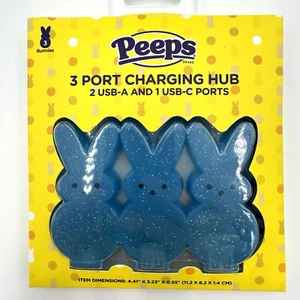 Hub de carga USB de 3 puertos Peeps Blue Bunny 2 USB-A y 1 adaptador divisor USB-C - Imagen 1 de 3
