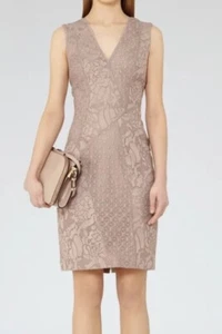 REISS Romy Lace Pannelled Boyco Dress Size 14 UK Medium Brand New £195.00 Beige - Picture 1 of 13