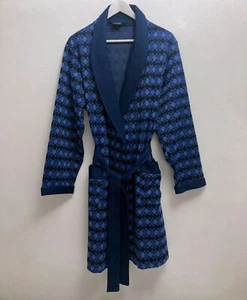 Vintage Mens C&A Dressing Gown Robe Smoking Jacket Blue Graphic Pattern - Picture 1 of 10