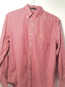 LYLE & SCOTT SZ M LONG SLEEVE BUTTON UP RED & White Striped SHIRT Clean - Picture 1 of 4