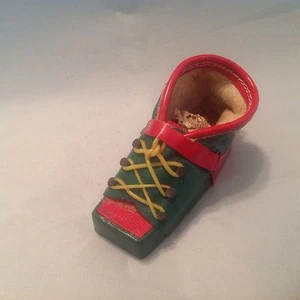 Zapatos de cuero verde y rojo vintage, suela de madera Alemania - Imagen 1 de 5