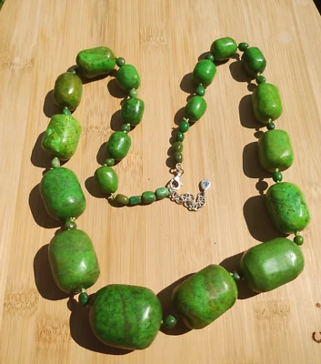 Sterling Silver Barse Green Turquoise Bead 31-33" Long Statement Necklace Foto 1 de 4