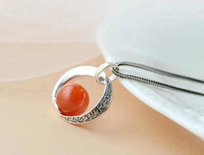 D10 Rimorchio Altalena Cerchio con Sfera Rotondi Corniola 925 Argento Sterling - Immagine 1 di 4