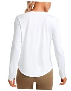 Lightweight Long Sleeve Workout Shirts for Women Gym Running Fall Large White - Picture 1 of 7