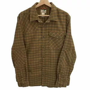 LL Bean Field Hunting Metal Button Flannel Shirt Mens Large Shoulder Elbow Patch - Picture 1 of 11