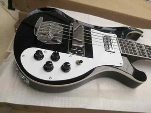Black Electric Bass 5 Strings Electric Double Output Jack White Color Pickguard - Zdjęcie 1 z 5