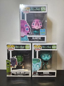 Funko Pop Rick and Morty Lot of 3 Pickle Rick W/Laser, Kiara, Glootie Limited Ed - Picture 1 of 14