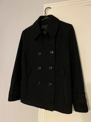 Abrigo Giacca Pea para mujer grande negro mezcla de lana forrado con botones doble pecho Foto 1 de 4