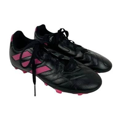 Adidas Size 1 Little Girl Youth Black & Pink Lace Up Athletic Soccer Cleats - Image 1 of 4