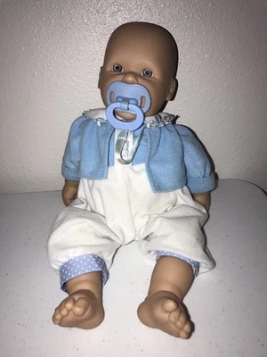 16” JC Toys Berenguer Baby Doll Cloth & Vinyl Blue Gray Eyes Clinched Hands Smil - Image 1 of 4