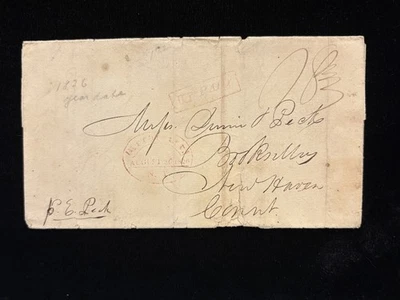 NY ROCHESTER 1826 CUBIERTA SIN ESTAMPILLAS ROJA EN CAJA "PAGADA" CON CONTENIDO Foto 1 de 3