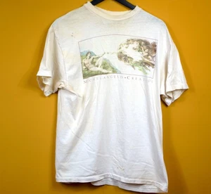 Michelangelo the Creation weißes Vintage-T-Shirt mit Grafikdruck ~ (L) ~ Hanes USA - Bild 1 von 15