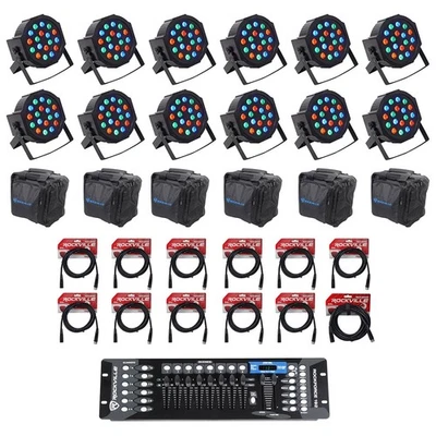(12) Rockville RockPAR50 Par Can Wash Lights+192 Ch DMX Controller+Cables+Bags - Image 1 of 4