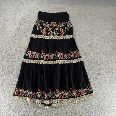 Falda Boston Proper Para Mujer XS Negra Bordada Maxi Boho Lentejuelas Floral Foto 1 de 4