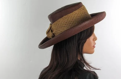 Lily J. By Eric Javits Women’s Sun Straw Hat Wrap Tie Brown Vintage In Box - Image 1 of 4