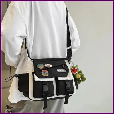 Japanese Simple Messenger Bag Student Nylon Waterproof Canvas Handbag - Image 1 of 4