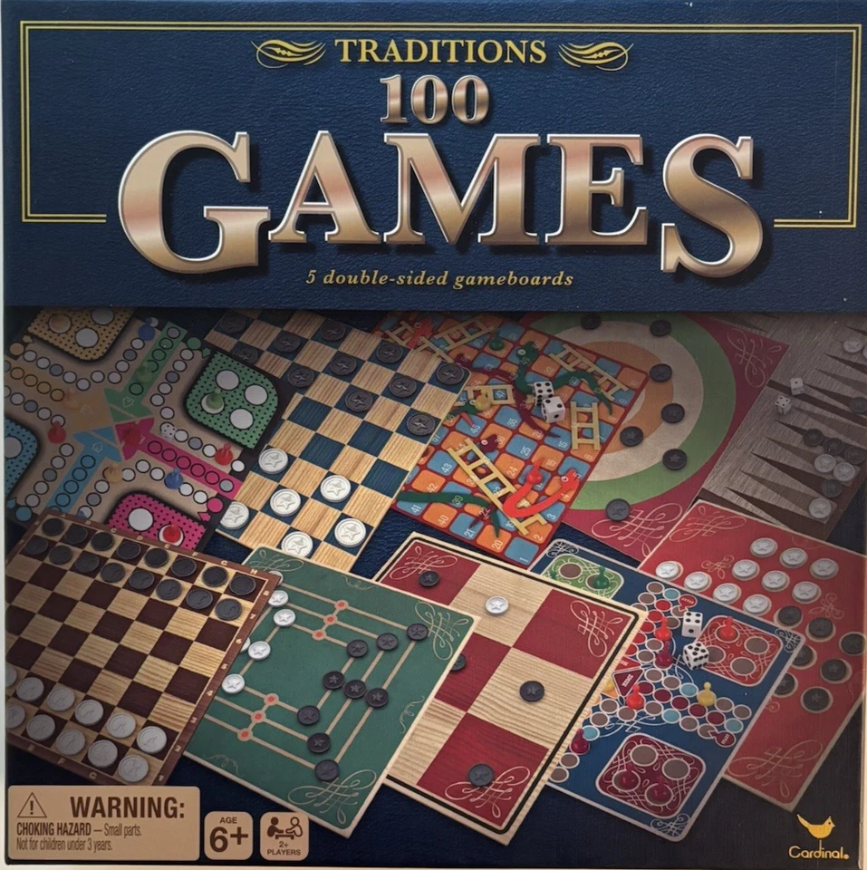 Traditions 100 Games 5 Double-Sided Game boards, Cardinal Games. EXCELLENT! - Image 1 of 4