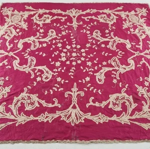 Antique Ivory Applique Floral & Scrollwork Embroidered Bedspread 204x202cms - Picture 1 of 12