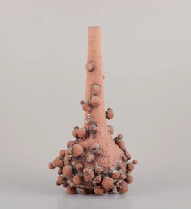 Christina Muff, contemporary Danish artist. Tall vessel covered in clay balls - Picture 1 of 9
