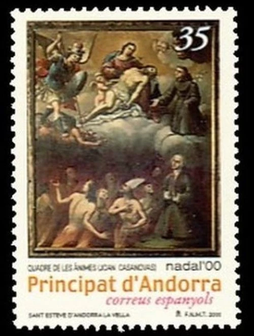 Sello Andorra 2000 Edifil 283 ** Pintura de Navidad El Cuadrado de les... Foto 1 de 1