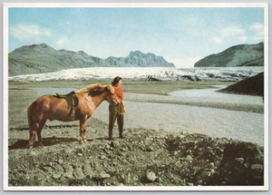 ORAEFI Volcano Iceland Vintage Postcard Woman with Horse Glacier - Picture 1 of 2