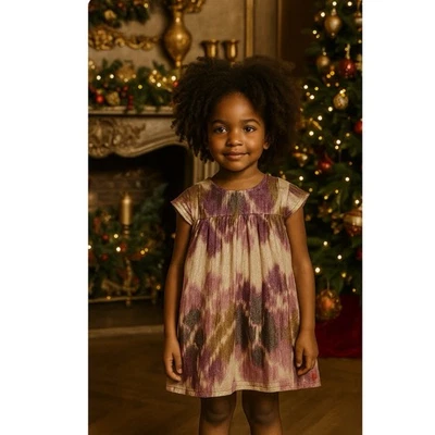 Vestido Babydoll Rosa Pollo Niñas Metálico Plisado Manga Corta Talla 6 Vacaciones Foto 1 de 4