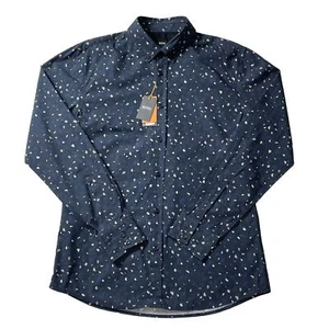 Neu mit Etikett Hugo Boss schwarzes Etikett Mabsoot abstrakt L/S Knopf Shirt Größe Large schmale Passform - Bild 1 von 11