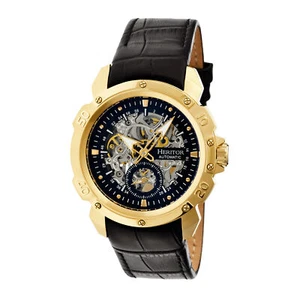 Heritor Automatic Conrad Skeleton Leather-Band Watch - Gold/Black - Picture 1 of 3