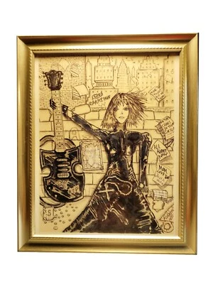 Arte de pared enmarcado, arte musical de guitarra, arte de paisaje urbano, blanco y negro, 9,5" x 11,5" Foto 1 de 4