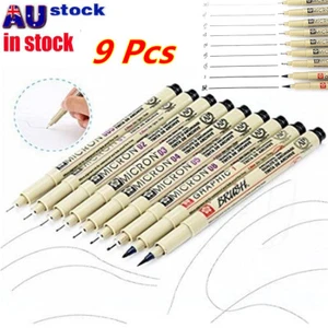 NEW 9PCS Black Sakura Pigma Micron Fine Line Pen BR Drawing Set Drawing Ink Pens - Picture 1 of 10