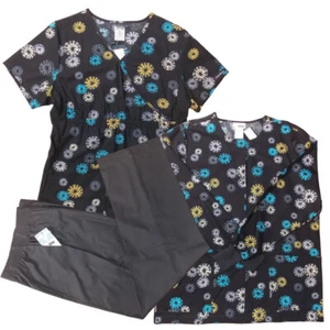 Nurse Scrub Tops & Pants All Season Medical Uniform Set For Women, 3-Pc Size M - Picture 1 of 5