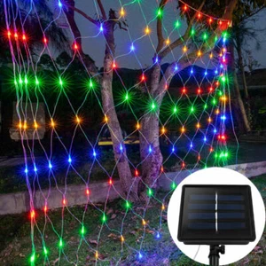 Solar LED Fairy String Net Lights Curtain Mesh Christmas Party Outdoor Garden - Picture 1 of 12