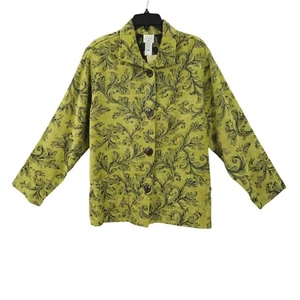 CMC Color Me Cotton Floral Button Front Blazer Jacket Womens XXL Green Black - Picture 1 of 20