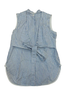HELMUT LANG Womens Shirt S/L Tie Front Striped White Blue Size M H02HW511